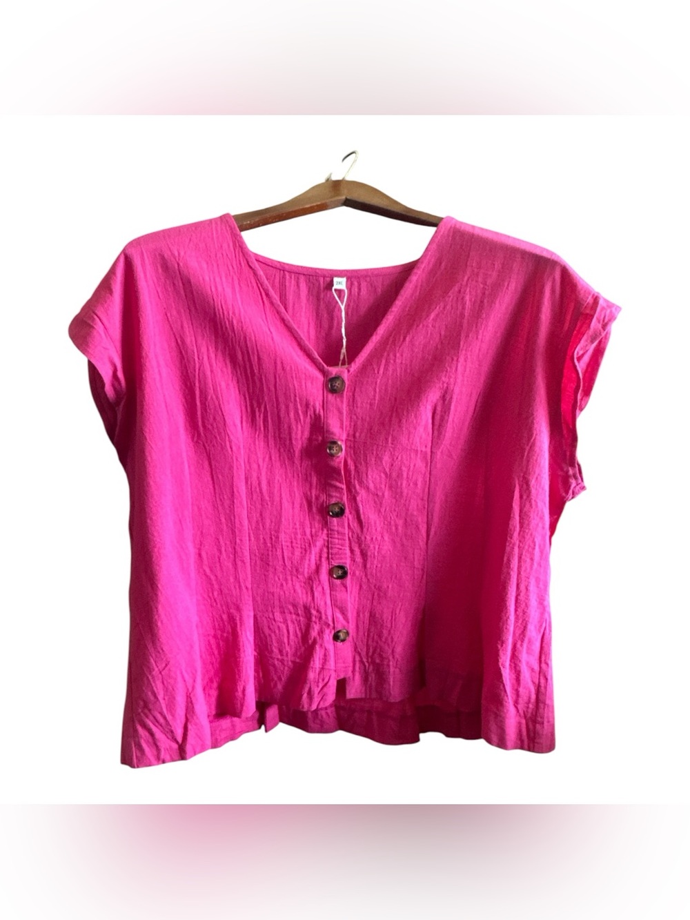 Boutique Bright Pink Button-Front Women’s 2XL NWT Blouse 100% Cotton Shirt Top